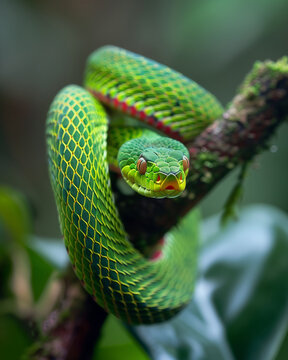Arboreal ratsnake, red-tailed green rat snake, gonyosoma oxycephalum, Southeast Asia