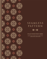 Greeting card invitation with floral ornaments, gold ornamental pattern background