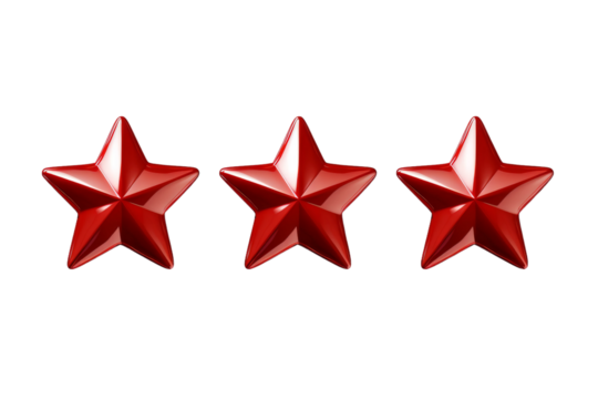 Three Glossy Red Stars Against White Background. On a White or Clear Surface PNG Transparent Background. - Powered by Adobe