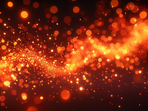 A bright orange line of sparkles with a dark background. The sparkles are scattered all over the image, creating a sense of movement and energy. Scene is lively and dynamic