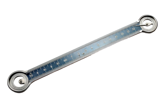 Large Metal Ruler on White Background. On a White or Clear Surface PNG Transparent Background.