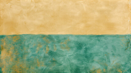 A painting of a blue and green ocean with a yellow background. The painting has a calming and peaceful mood