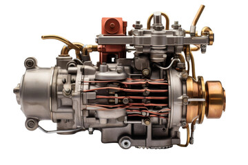 Close Up of Engine on White Background. On a White or Clear Surface PNG Transparent Background.