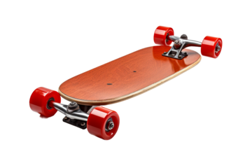 Skateboard With Red Wheels on White Background. On a White or Clear Surface PNG Transparent Background.
