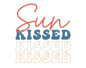 Sun kissed Summer Beach Quote lettering retro outlined isolated typographic art on white background