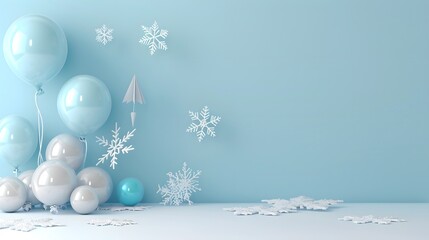Fototapeta na wymiar Winter Celebration: Balloons and Snowflakes