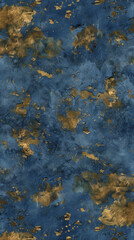 A blue and gold painting with a lot of texture and splatters. The painting has a lot of gold and blue colors, and it looks like it has been painted with a lot of texture and splatters