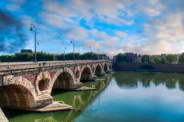 Fototapeta premium Toulouse is the capital of the Occitania region in southern France. It is divided by the Garonne River and is located near the border with Spain. It is known as La Ville Rose