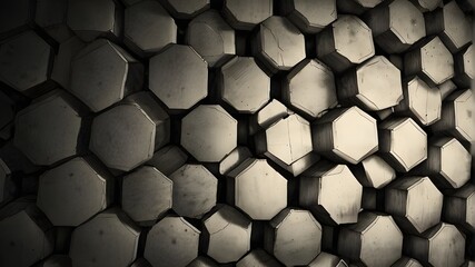 A sketch of an abstract background featuring a mesmerizing hexagon pattern illuminated by glowing lights. The sketch should capture the basic outlines and shapes of the hexagons, with emphasis on crea - obrazy, fototapety, plakaty