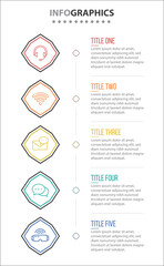 Vector Infographic design with icons. process diagram, flow chart, info graph, Infographics for business concept, presentations banner, workflow layout. 5 options or 5 steps. Vertical Steps