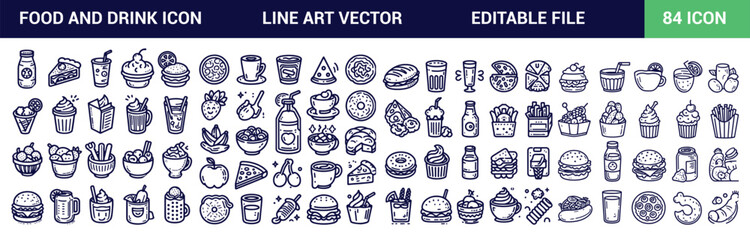Food and drinks icon set. Restaurant line icons set.Editable Stroke Vector Icon Set. Outline icons collection. Simple vector illustration