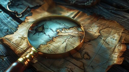 A magnifying glass inspecting a tick mark on a treasure map, hinting at a hidden location. --ar...