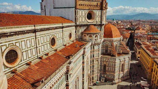 Revealing the famous Florence Cathedral, also known as Cattedrale di Santa Maria del Fiore or Duomo di Firenze, embodying the Renaissance spirit in Tuscany, Italy