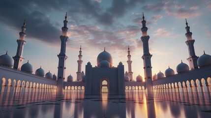 a mosque in abu dhabi at sunset time
