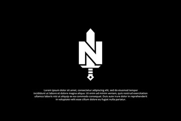 letter n sword monogram logo