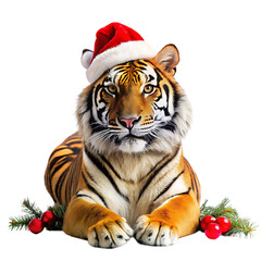 tiger wearing a santa hat