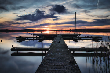 Sonnenuntergang am Rangsdorfer See mit Steg und Segelboot - Sunset - Landscape - Beautiful -...