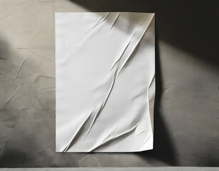white paper wrinkled poster template , blank glued creased paper sheet mockup.white poster. Generative AI.
