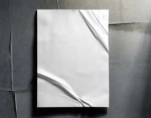 white paper wrinkled poster template , blank glued creased paper sheet mockup.white poster. Generative AI.