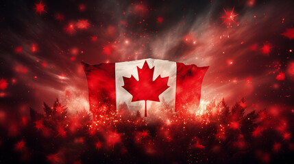 Collage with Canadian flag and sparklers. Canada Day celebration