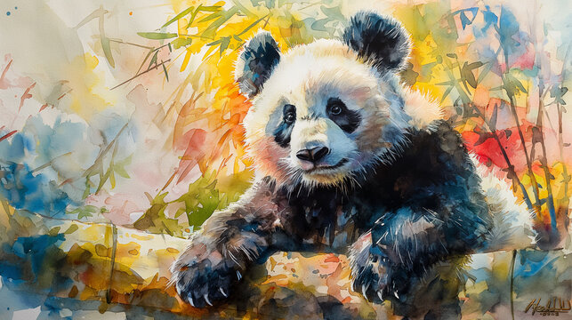 cute panda watercolor drawing