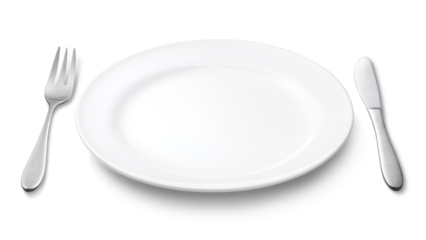 空の白い皿とナイフ、フォーク