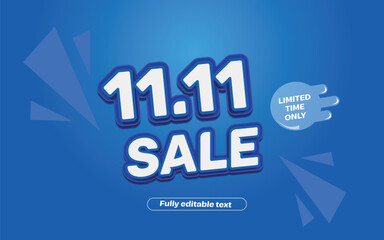 11.11 super sale banner, blue background,