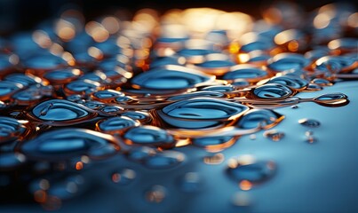 Close Up of Water Droplets on Surface - obrazy, fototapety, plakaty