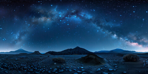 Panoramic landscape of the vast night sky, studded with countless stars, milky way - obrazy, fototapety, plakaty