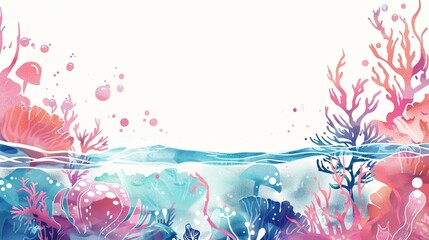 Ocean Floor Watercolor Background. - obrazy, fototapety, plakaty