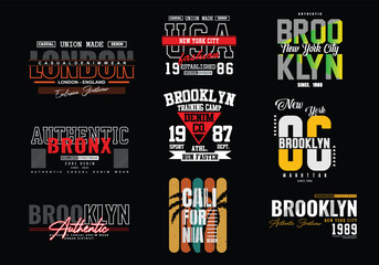 Set typography vector for print t shirt and hoodie apparel design, american streetwear t-shirt design,urban t-shirt designs bundle, american poster graphic geometry, stock vector, american merchandise