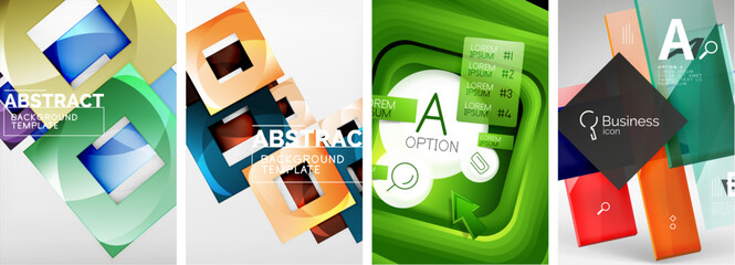 Set of square geometric poster backgrounds. Vector illustration For Wallpaper, Banner, Background, Card, Book Illustration, landing page