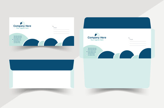 Attractive Creative Modern Envelope Template design dark blue & light green, business envelope design clean. 
