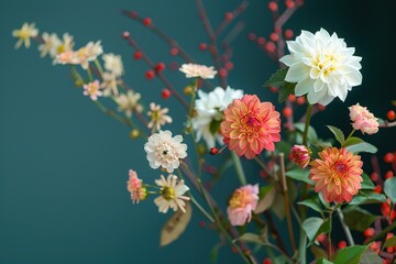 Elegant dahlias and berries bring a touch of nature's beauty inside.