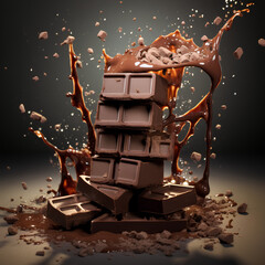 pieces of chocolate with chocolate splash
