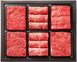 Well-arranged beef in a gift packaging container