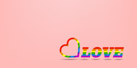 Pride Color 'Love' Text with Heart on Copy Space Background. Celebrate Diversity and Inclusion with Vibrant Affirmations