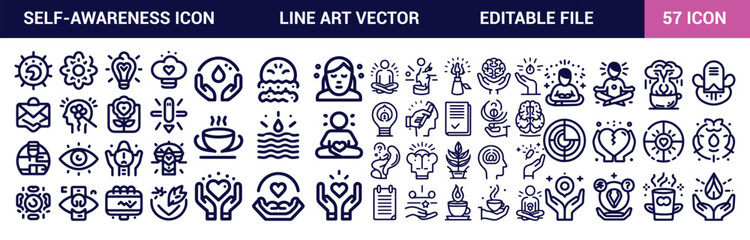 Self-awareness icons set, Thin linear style icons Pack. Outline icon collection. Editable stroke. Vector illustration