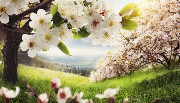 Ethereal Spring: Beautiful Blooming Trees with Softly Blurred Surroundings