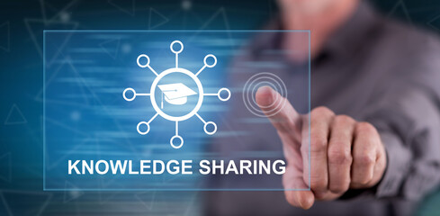 Man touching a knowledge sharing concept