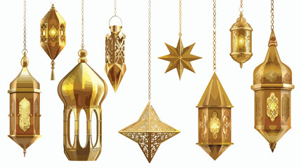 Gold hanging Islamic fanous lantern and star decoration 