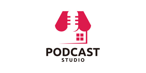 logo design creative studio podcast, microphone, home, store, logo design template, symbol, icon, vector, creative idea.