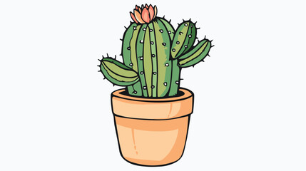 Hand drawn cute cactus in a pot succulent flower 
