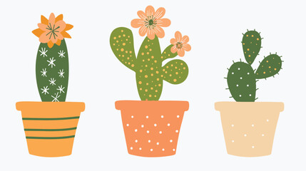 Hand drawn cute cactus in a pot succulent flower 