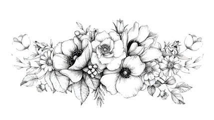Hand drawn flower arrangement in black and white 