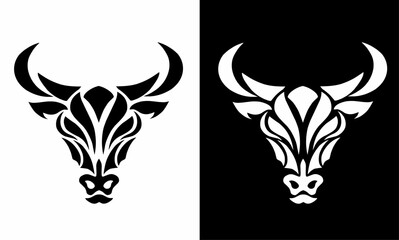Illustration vector graphics of tribal art design template black and white bull head logo