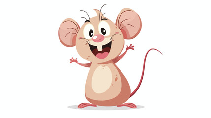Cartoon happy mouse waving flat vector isolated on white