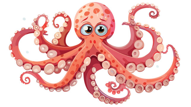 Cartoon happy octopus on white background flat vector