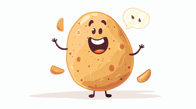 cartoon happy potato with speech bubble flat vector isolated