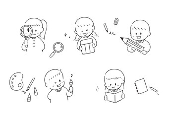 文房具とこどもの線画セット
